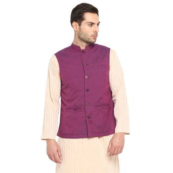 Purple plain cotton nehru-jacket 1