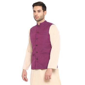 Purple plain cotton nehru-jacket 3