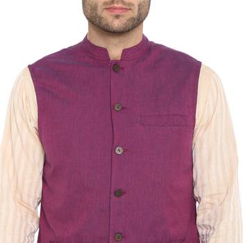 Purple plain cotton nehru-jacket 4