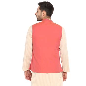 Pink plain cotton nehru-jacket 2
