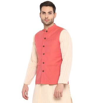 Pink plain cotton nehru-jacket 3