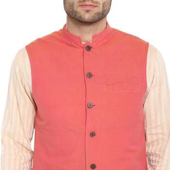 Pink plain cotton nehru-jacket 4
