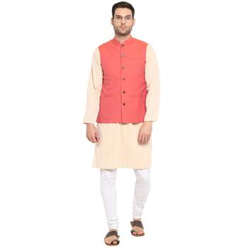 Pink plain cotton nehru-jacket 5