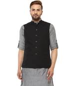 Black plain cotton nehru-jacket
