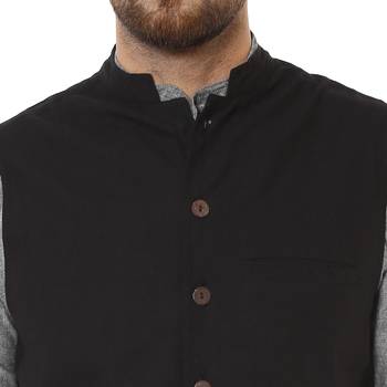 Black plain cotton nehru-jacket 4