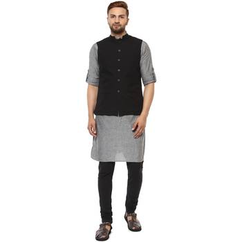 Black plain cotton nehru-jacket 5