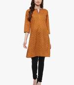 Mustard printed cotton long-kurtis