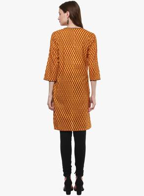 Mustard printed cotton long-kurtis 2