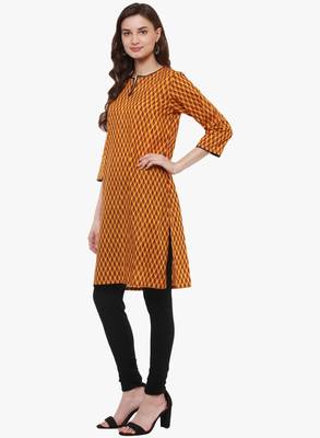 Mustard printed cotton long-kurtis 3