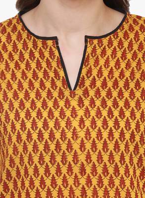 Mustard printed cotton long-kurtis 4