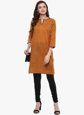 Mustard printed cotton long-kurtis 5