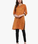 Mustard printed cotton long-kurtis