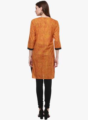 Mustard printed cotton long-kurtis 2