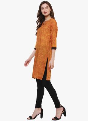 Mustard printed cotton long-kurtis 3