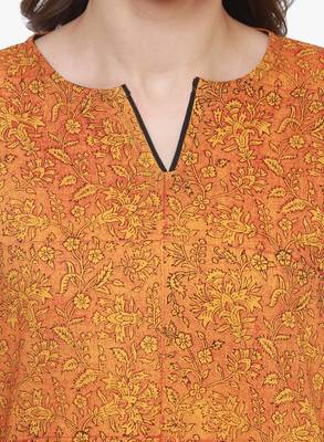 Mustard printed cotton long-kurtis 4