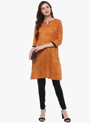 Mustard printed cotton long-kurtis 5