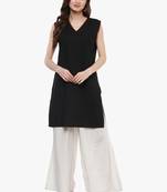 Black plain cotton long-kurtis