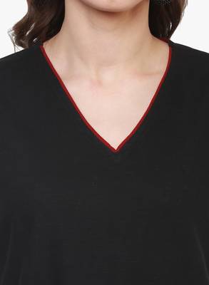 Black plain cotton long-kurtis 4