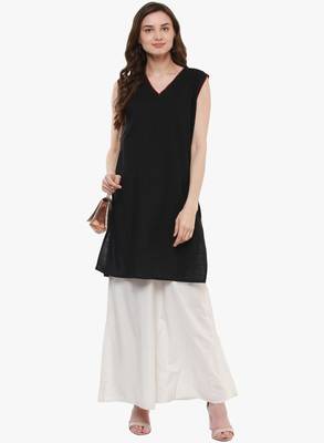 Black plain cotton long-kurtis 5