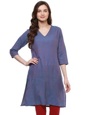Purple plain cotton long-kurtis 1