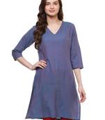 Purple plain cotton long-kurtis