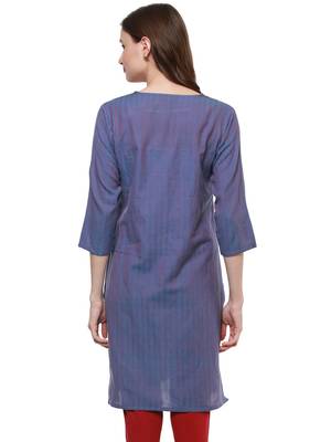 Purple plain cotton long-kurtis 2