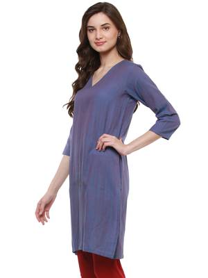 Purple plain cotton long-kurtis 3