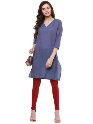 Purple plain cotton long-kurtis 5