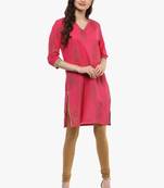Pink printed cotton long-kurtis