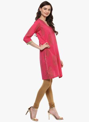 Pink printed cotton long-kurtis 3