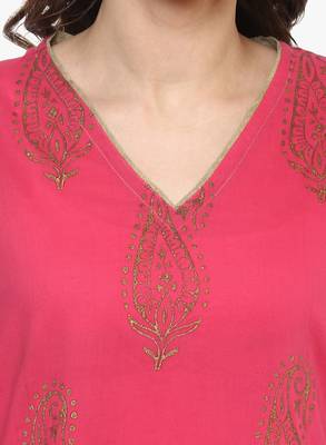 Pink printed cotton long-kurtis 4
