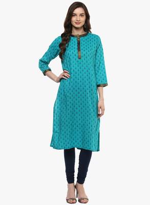 Blue printed cotton long-kurtis 1