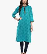 Blue printed cotton long-kurtis