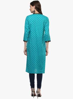 Blue printed cotton long-kurtis 2