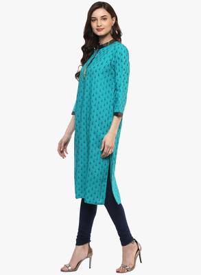 Blue printed cotton long-kurtis 3