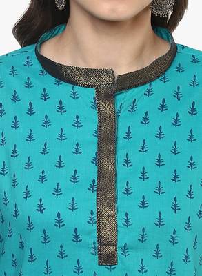 Blue printed cotton long-kurtis 4