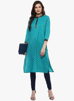 Blue printed cotton long-kurtis 5