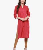 Red printed cotton long-kurtis