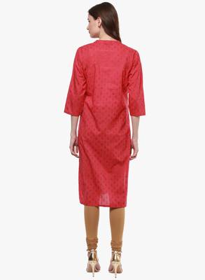 Red printed cotton long-kurtis 2