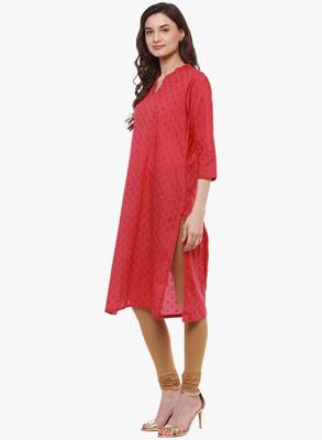 Red printed cotton long-kurtis 3
