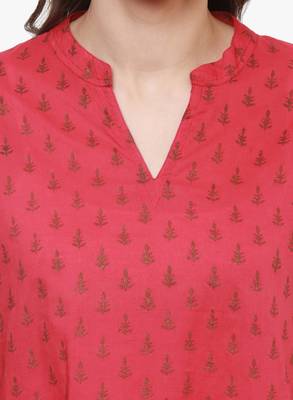 Red printed cotton long-kurtis 4