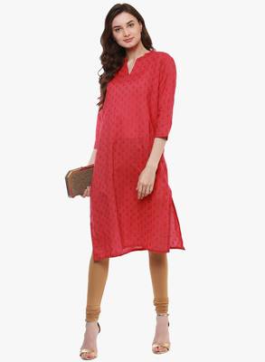 Red printed cotton long-kurtis 5