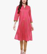 Pink printed cotton long-kurtis