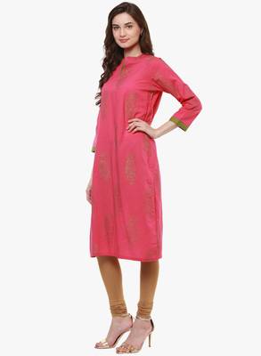 Pink printed cotton long-kurtis 3