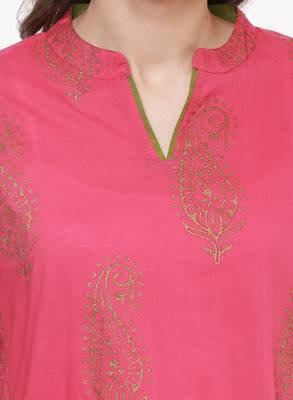 Pink printed cotton long-kurtis 4
