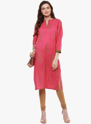 Pink printed cotton long-kurtis 5