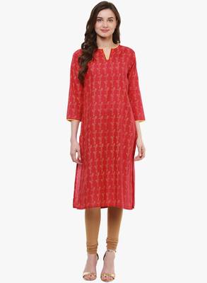 Red printed cotton long-kurtis 1