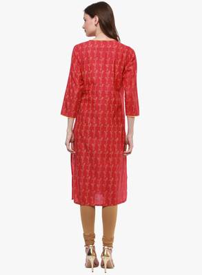 Red printed cotton long-kurtis 2