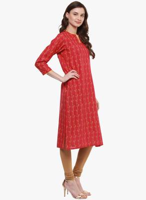 Red printed cotton long-kurtis 3