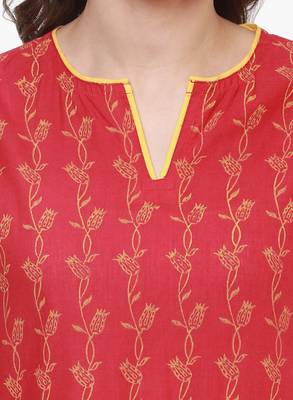 Red printed cotton long-kurtis 4